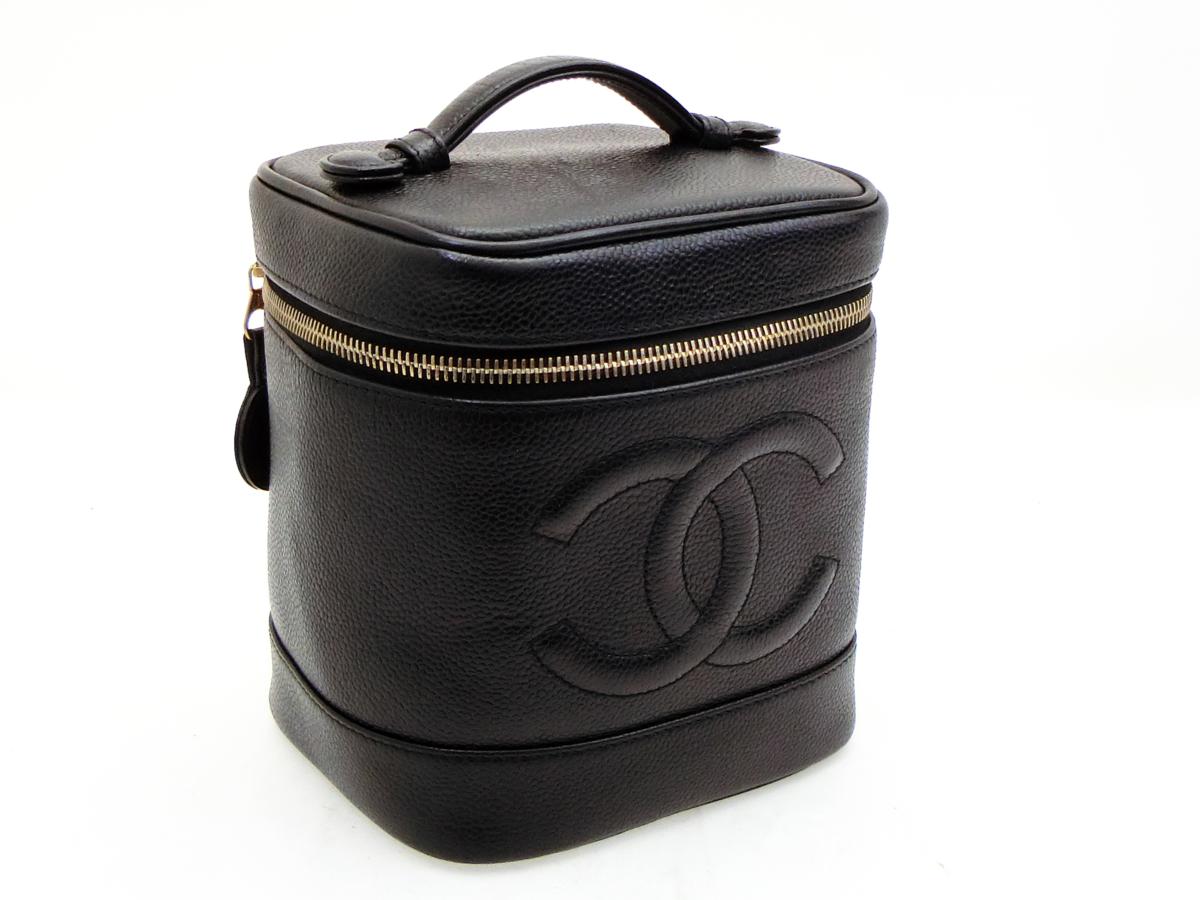 ◆N13604 CHANEL シャネル キャビアスキン ココ マーク バニティ ハンド バッグ