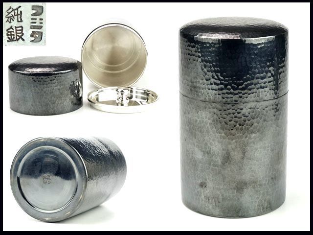 [香]森茶工具純銀藤藤製茶道茶心煲錘眼壓印章267克 原文:【香】煎茶道具 純銀 フジタ製 茶筒 茶心壷 鎚目打 刻印 267g