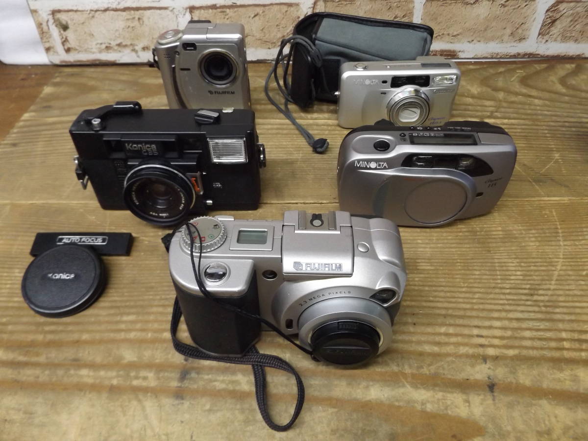f242 フィルムコンパクトカメラ ボディのみいろいろまとめて5点【ジャンク】(FUJI ,Konica, MINOLTA)/80
