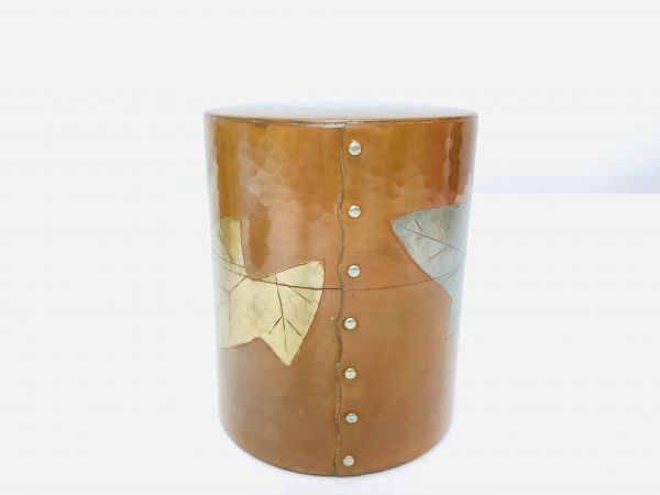 原文:玉川堂 葉文 銅製茶器 茶筒 茶托 鎚起銅器 煎茶道具 共箱 総重量965g 人間国宝 無形文化財