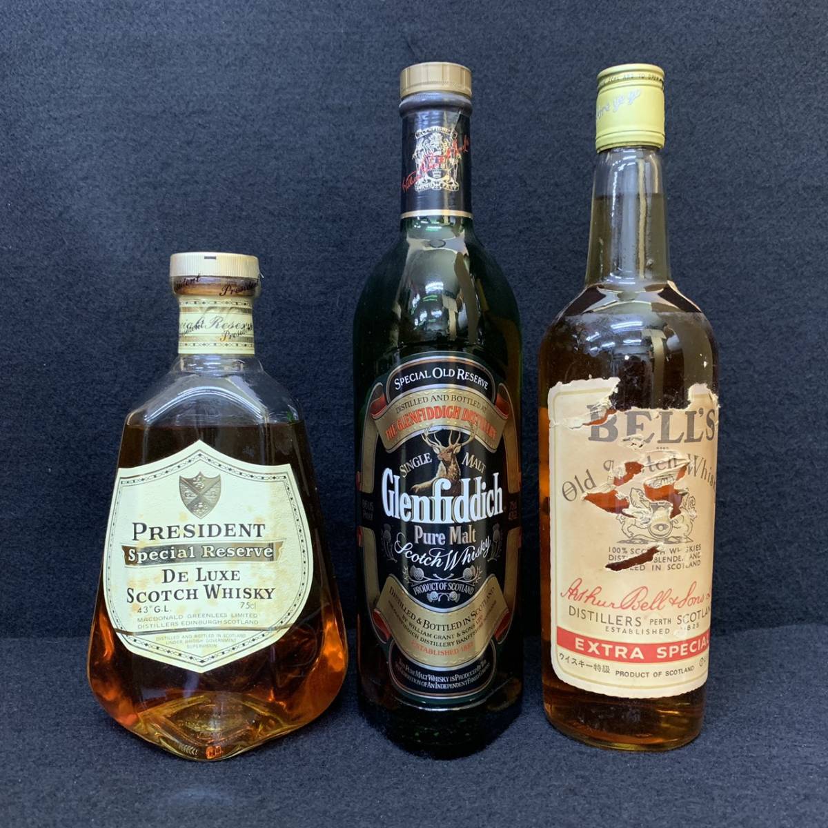 スコッチ ウィスキー(BELLS EXTRA SPECIAL 760ml)(PRESIDENT スペシャルリザーブ 750ml)(Glenfiddich 750ml)3本おまとめ