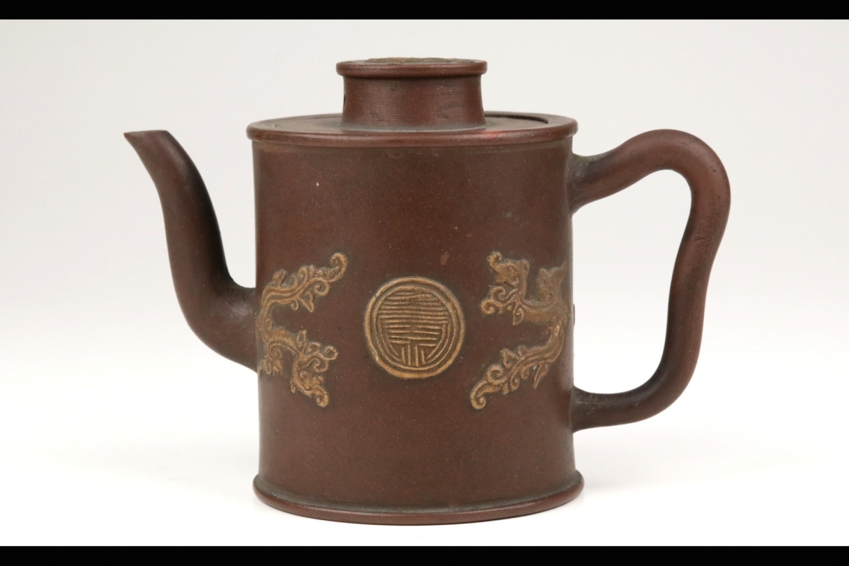 【春】唐物朱泥急須 ① 水注 紫砂壺 煎茶 宜興 清朝 中国古玩 P-4