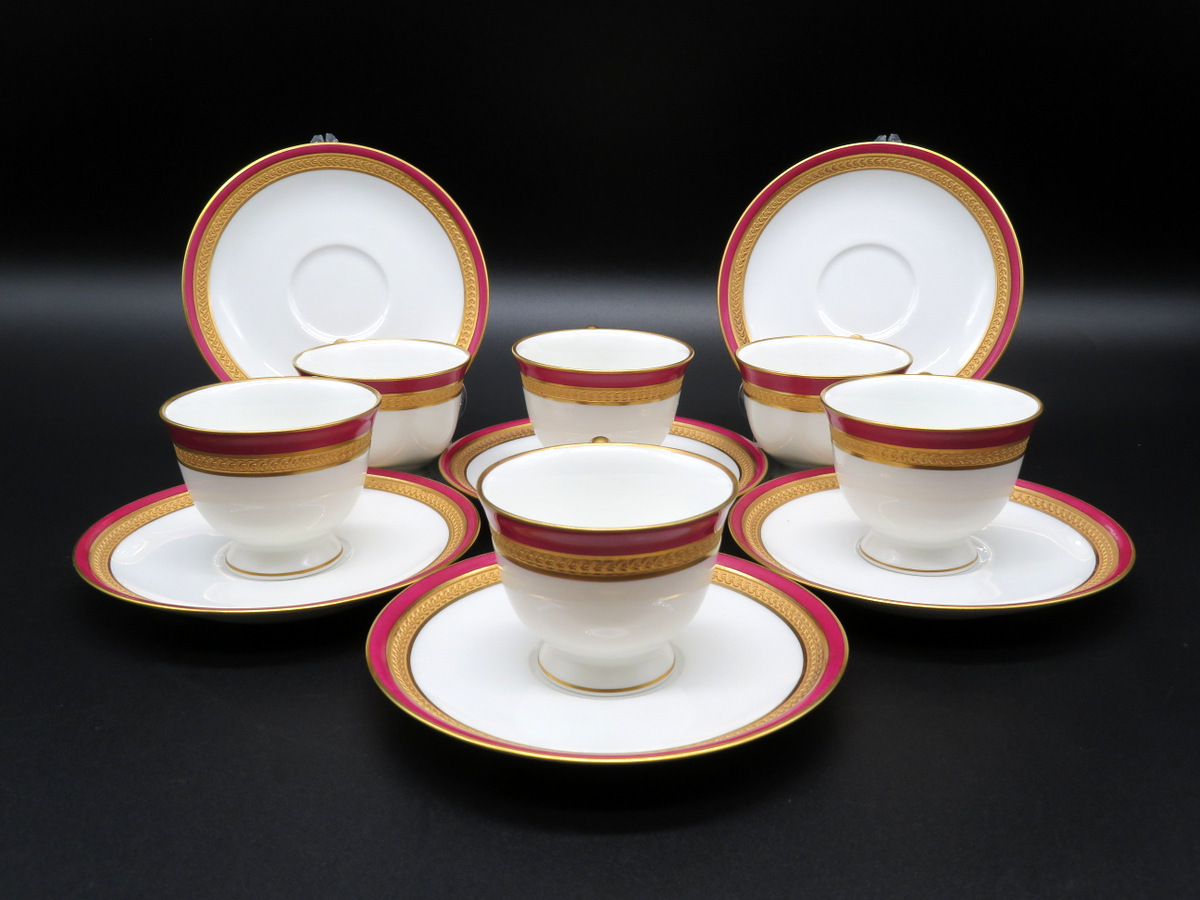 大倉陶園 高級シリーズ 金蝕 六客 6客 セット カップ&ソーサー キャビネット コーヒー ティー 金彩 レッド&ゴールド マイセン ノリタケ