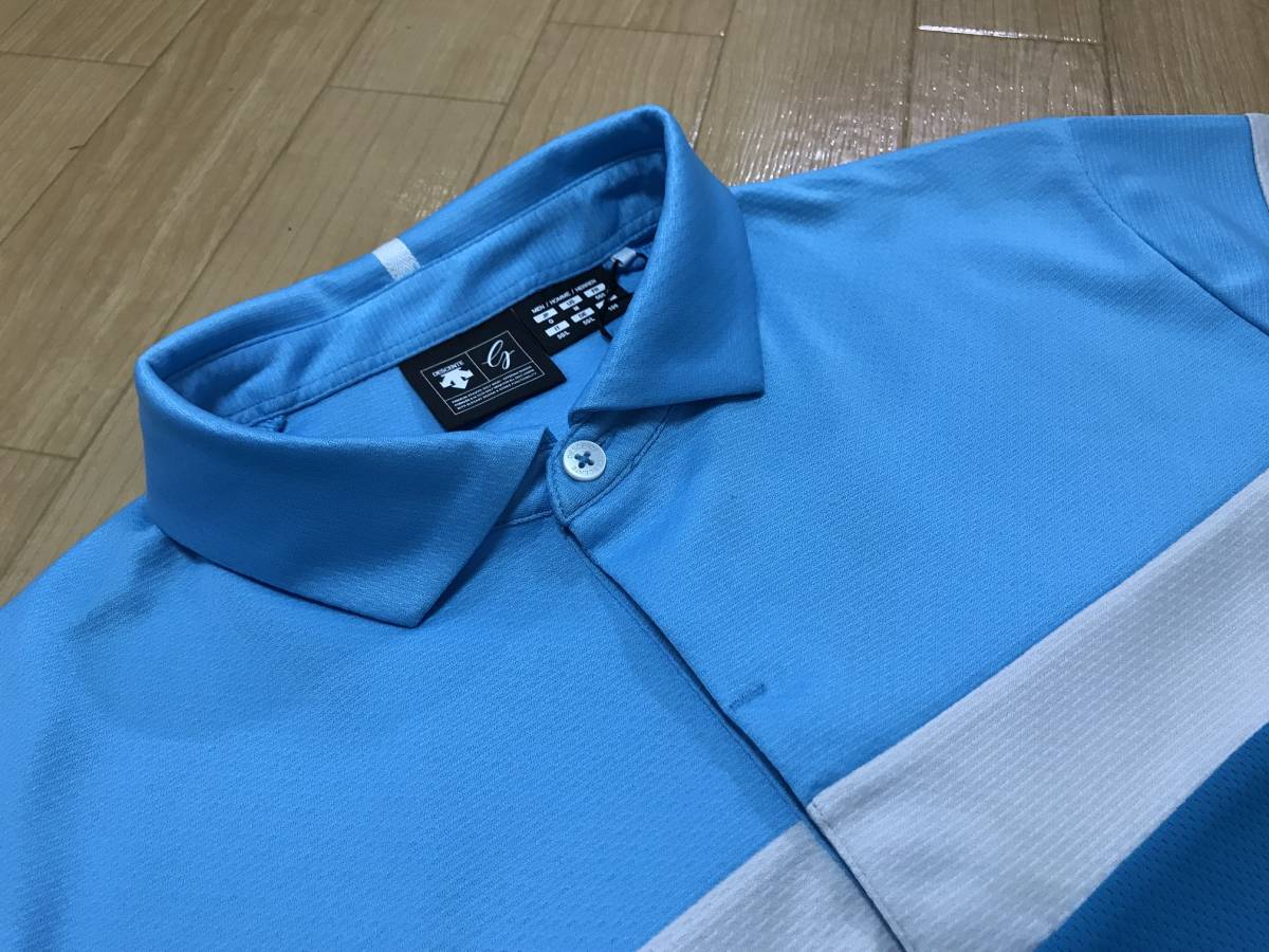 DESCENTE GOLF(デサントゴルフ) 撥水メッシュ ブロック ボーダー半袖シャツ DGM1646S(カリビアンシーブルー)O
