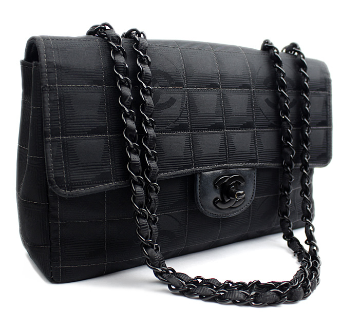 8267☆1円☆美品 シャネル ニュートラベルライン Wチェーンショルダー 黒 25cm◎新規ID入札不可☆中古品