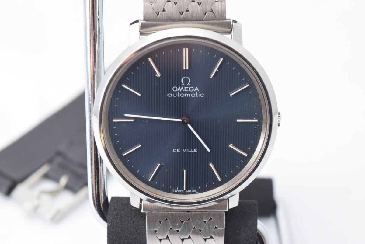 ★OMEGA オメガ DeVille デビル 151.0039 Cal.711 自動巻 メンズ 腕時計 ネイビー 純正革ベルト付き