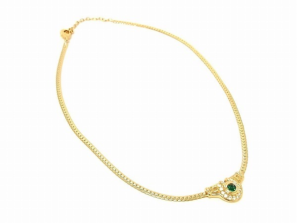 1円 ■新品同様■ Christian Dior クリスチャンディオール CDロゴ ラインストーン ネックレス ペンダント アクセサリー ゴールド系 B8003WK