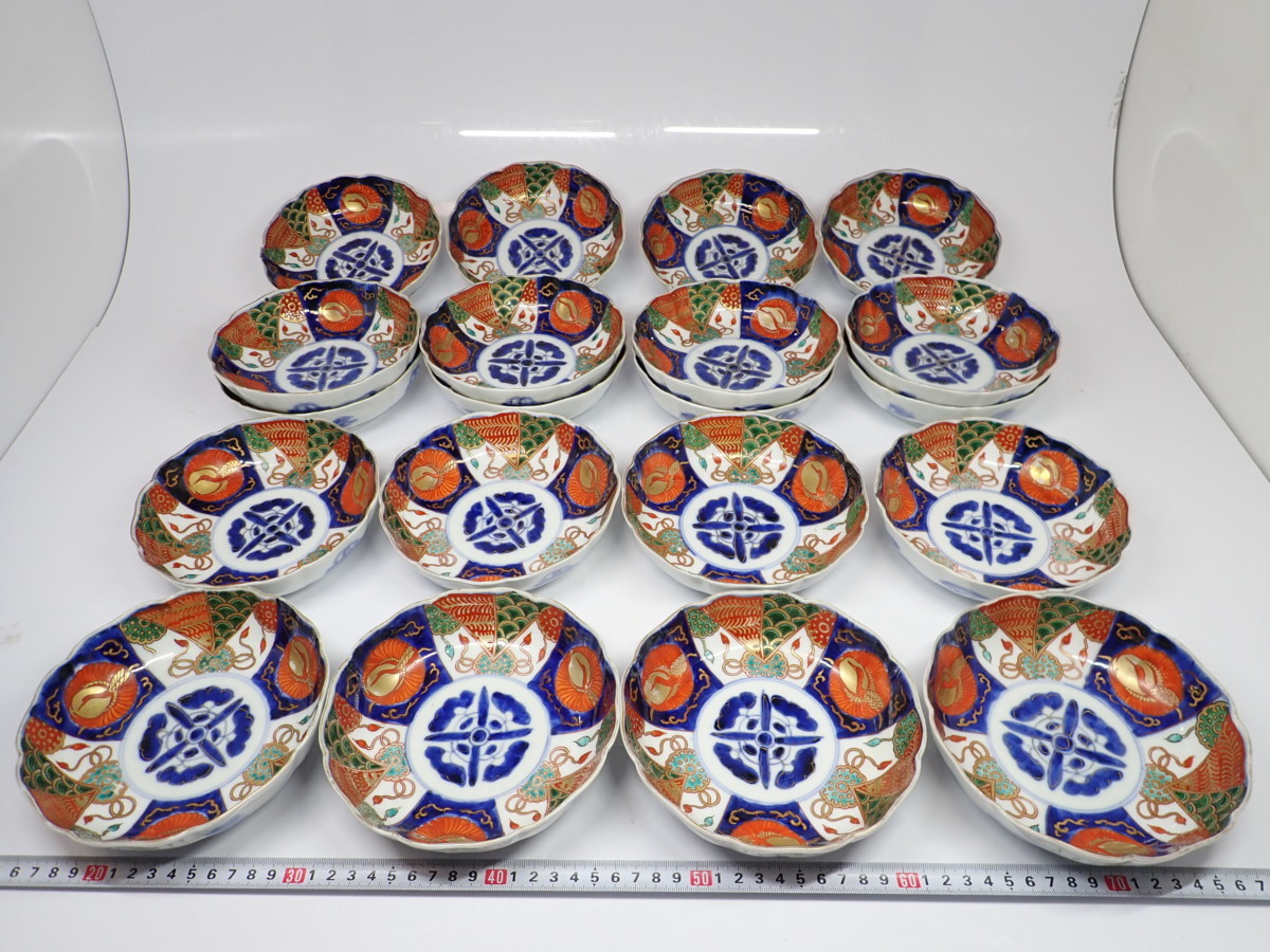 古伊万里 染錦膾皿20客 直径:15.2㎝ 木箱付 C094Y 120サイズ