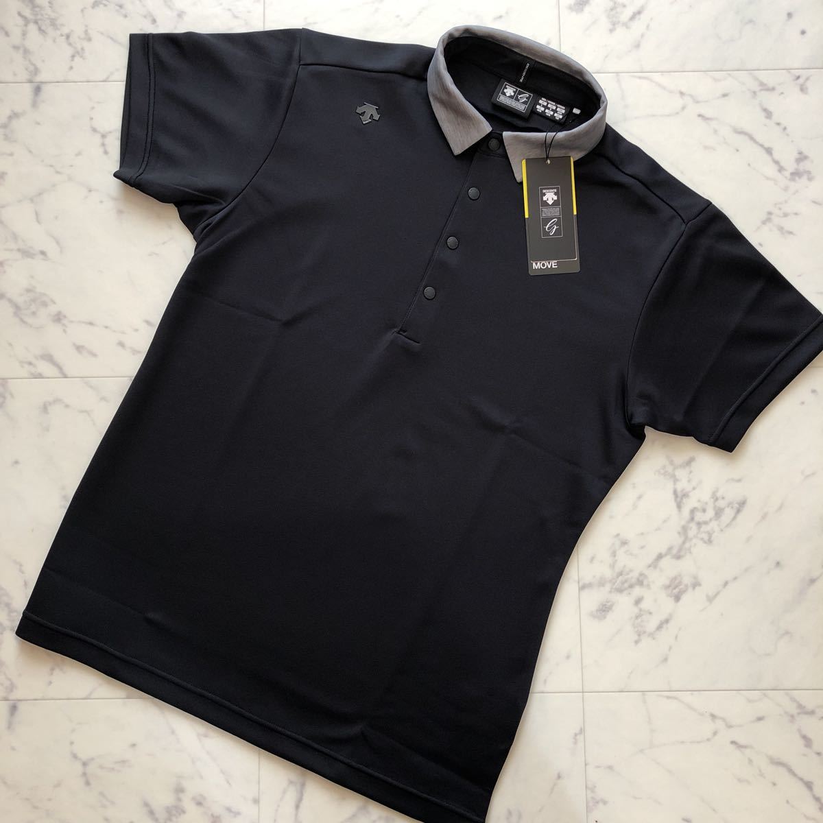 【新品】DESCENTE GOLF デサントゴルフ ウォーターブロック鹿の子ショートスリーブシャツ DGMMJA02 / ブラック / L / #515