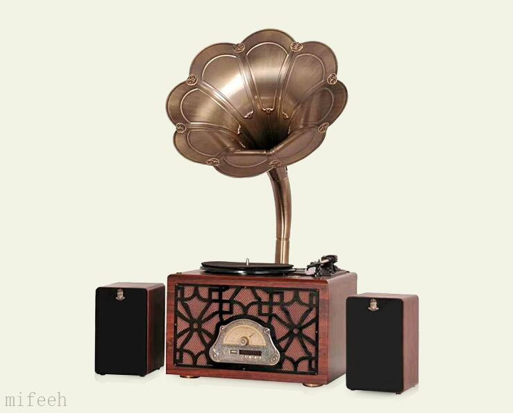 ★貴重★ 純銅 クラクション 蓄音機 復古 黒膠レコード機 置物 家庭用 クラクション Bluetooth スピーカ 喇叭直径38センチ