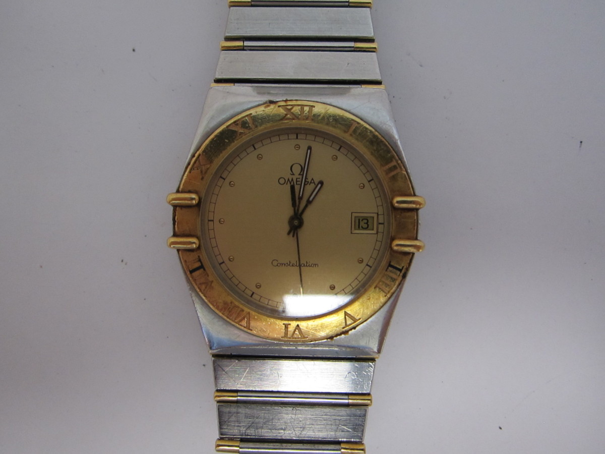 08-60 同梱不可 OMEGA オメガ コンステーション コンビ デイト クオーツ メンズ 腕時計