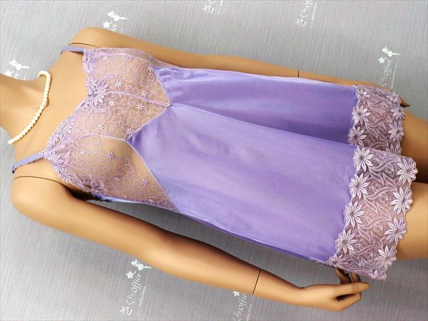 C4-321◇【お盆期間中8/10~18日は休業です】ランクA*うっとりするラベンダー色★バスト透け感Laceに魅了*ストレッチスリップ♪90
