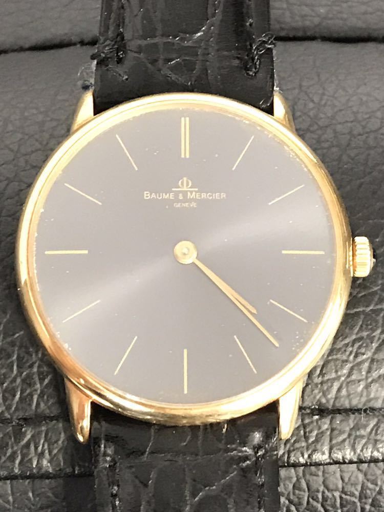 KK K18 金無垢 総重量約30g BAUME&MERCIER ボーム&メルシエ GENEVE ジュネーブ 手巻き 腕時計 文字盤 ブラック 動作品