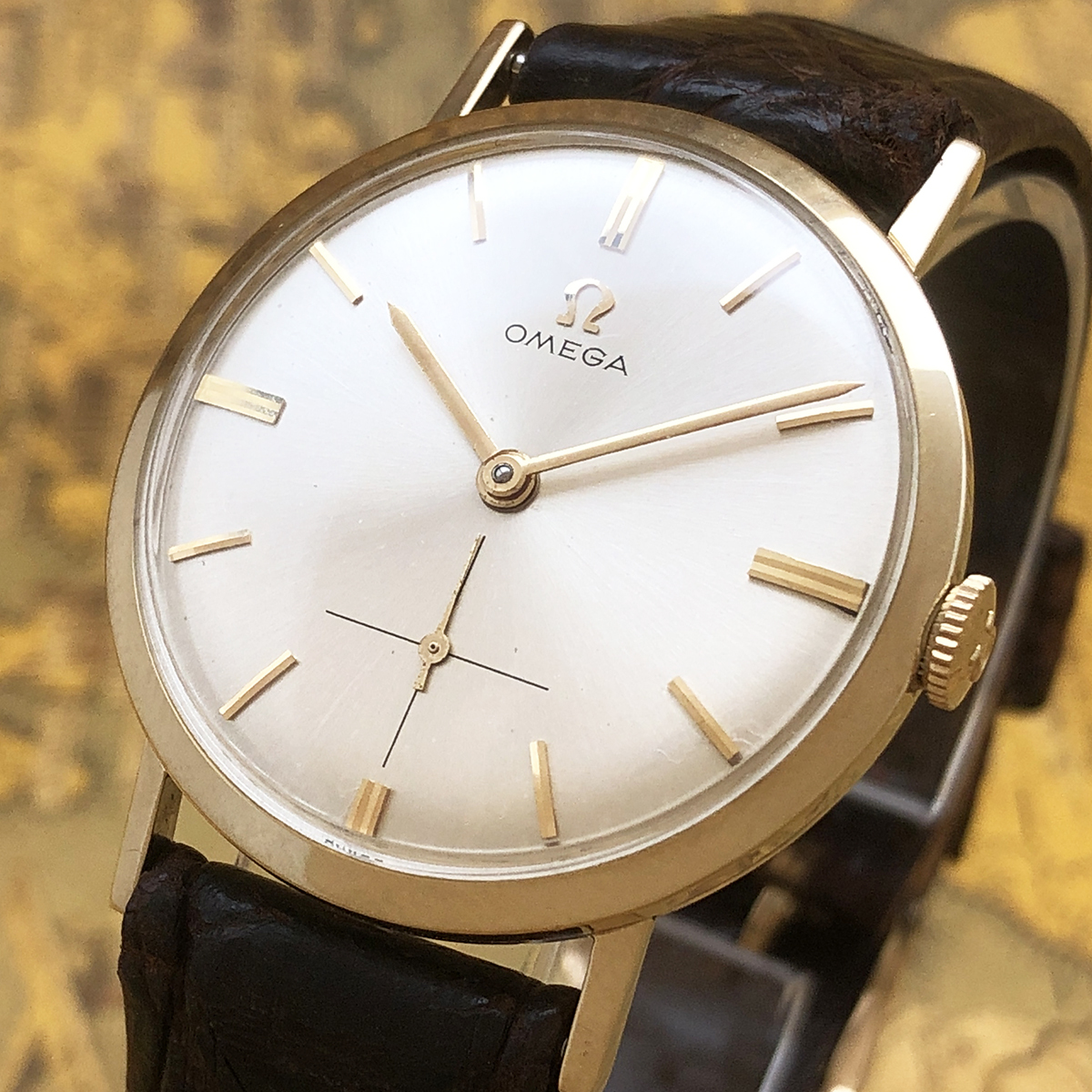【美品14金無垢】OMEGA オメガ 1960s アンティーク 14K 金無垢 cal.510 銀文字盤 ビンテージ トリプル サイン 高級 ブランド メンズ 腕時計