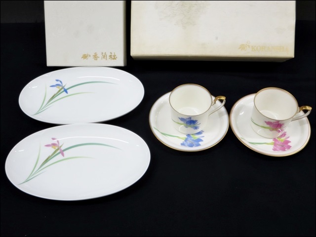 16 52-210445-02 香蘭社 KORANSHA コーヒーカップ ソーサー ペア 楕円型 皿 食器 洋食器 福52
