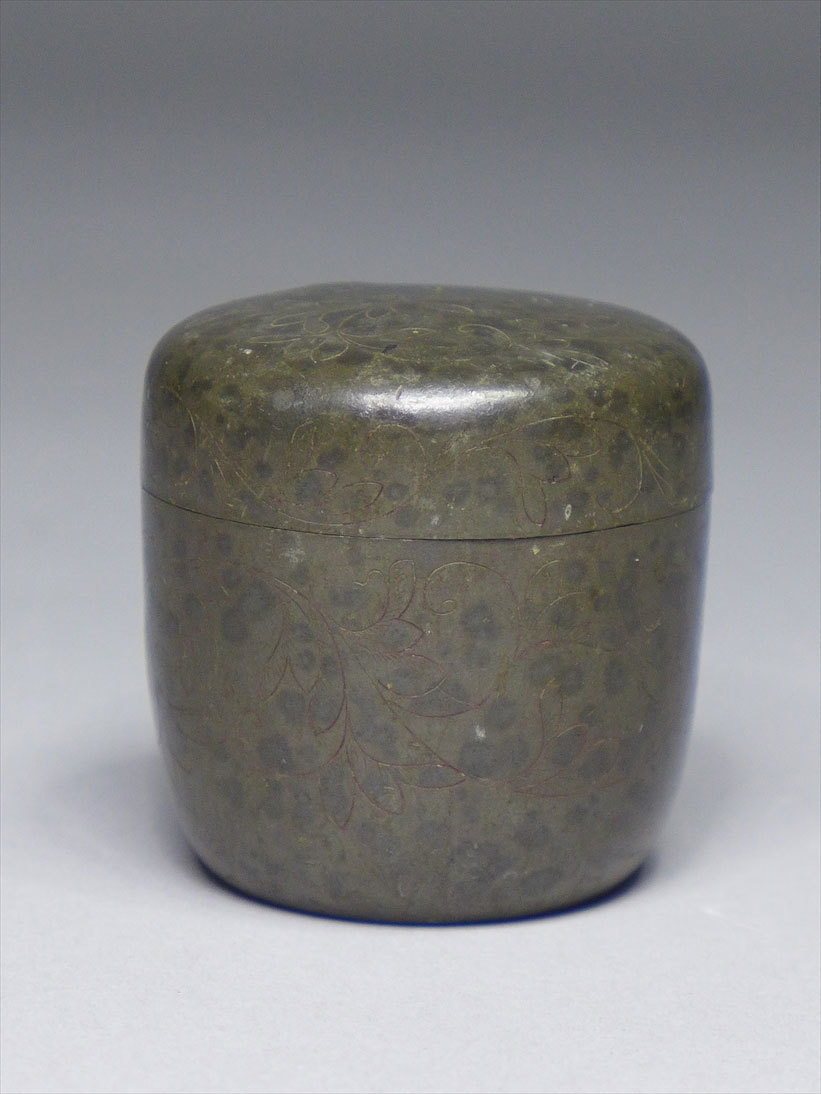 時代 煎茶道具 錫製唐草文様彫刻茶入 棗 検/中国古玩唐物茶壺