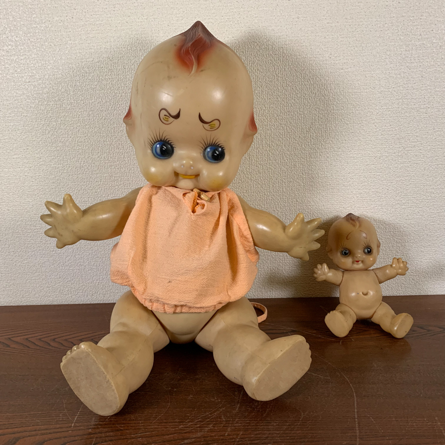 キューピー キューピー人形 大小2体 昭和レトロ 当時物 ソフビ d791