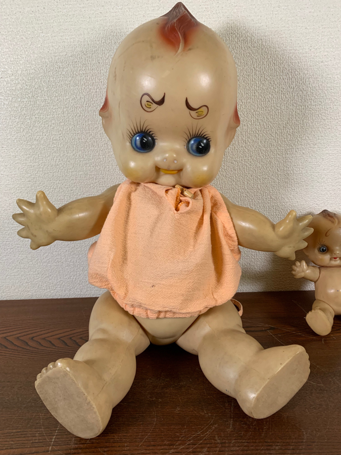 キューピー キューピー人形 大小2体 昭和レトロ 当時物 ソフビ d791